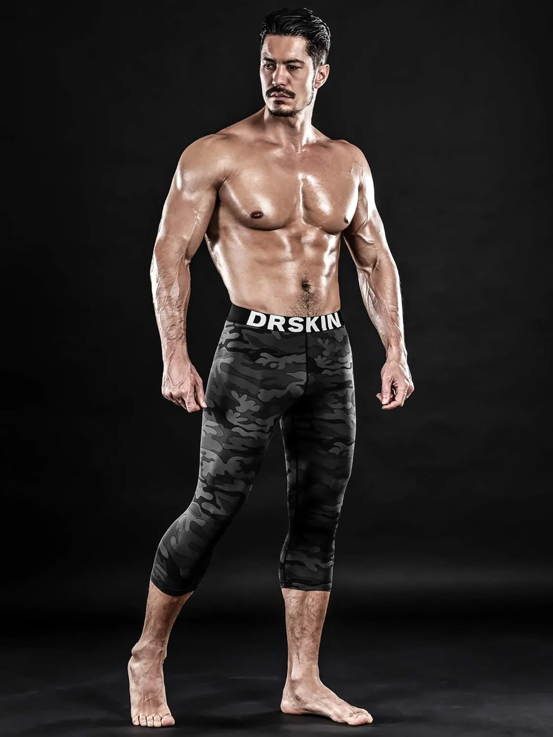 DRSKIN 3, 2 or 1 Pack Mens 3/4 Compression Pants Tights Leggings Shorts Sports Athletic Baselayer Running Workout Active