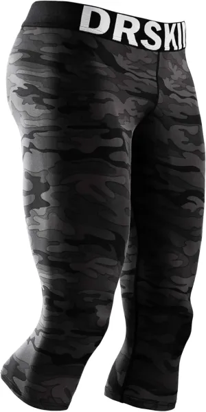 DRSKIN 3, 2 or 1 Pack Mens 3/4 Compression Pants Tights Leggings Shorts Sports Athletic Baselayer Running Workout Active