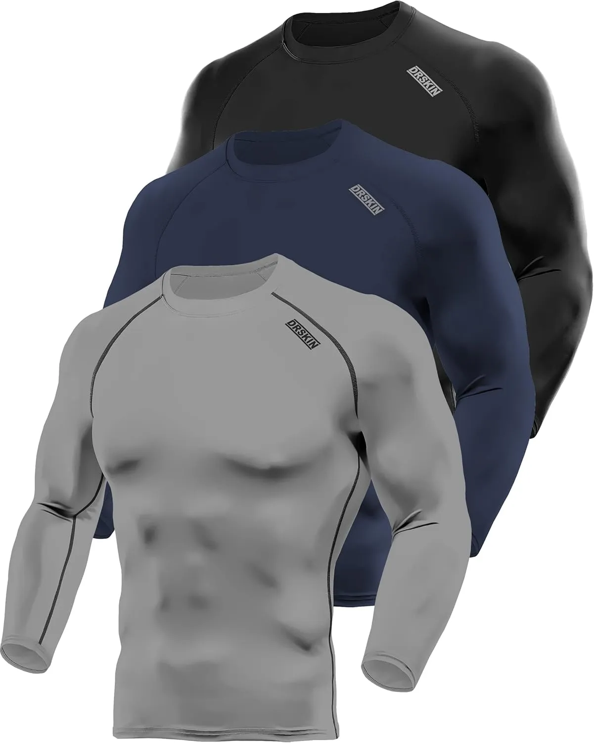 DRSKIN 4, 3, 2 or 1 Pack Men's Compression Shirts Top Long Sleeve Sports Baselayer Workout Running Athletic Active