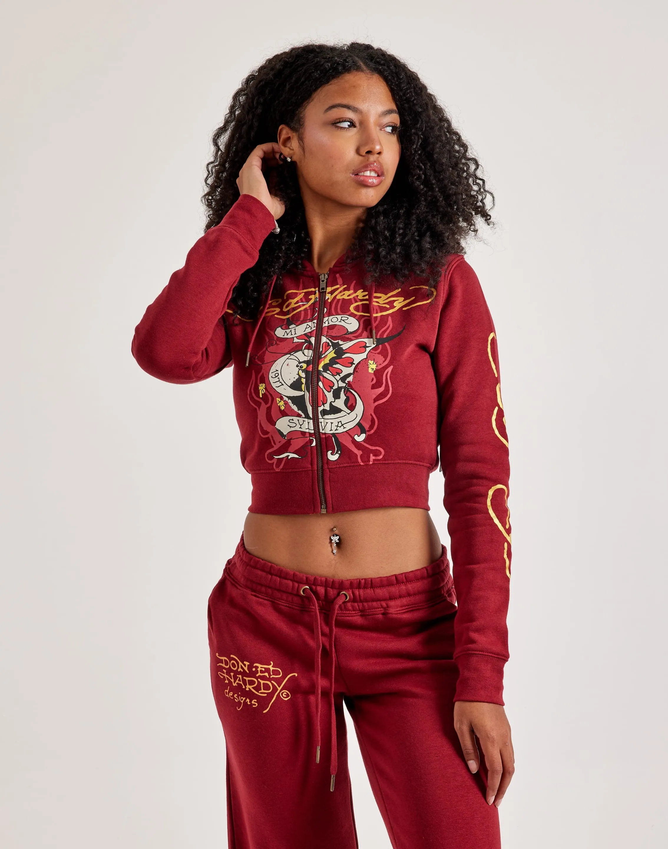 Ed Hardy Amor Butterfly Full-Zip Fleece Hoodie