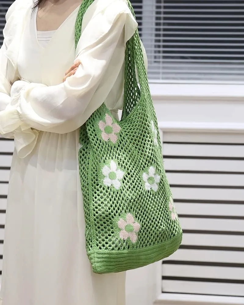 ENBEI Beach Bag Crochet Tote bag for Women,Aesthetic Boho Large Bag,Foldable&Lightweight,Shopping,Beach,Travel,Daily Use