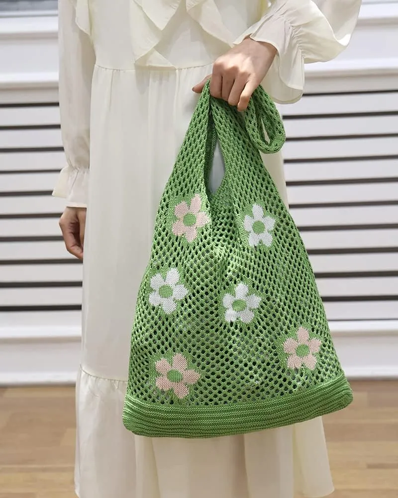 ENBEI Beach Bag Crochet Tote bag for Women,Aesthetic Boho Large Bag,Foldable&Lightweight,Shopping,Beach,Travel,Daily Use