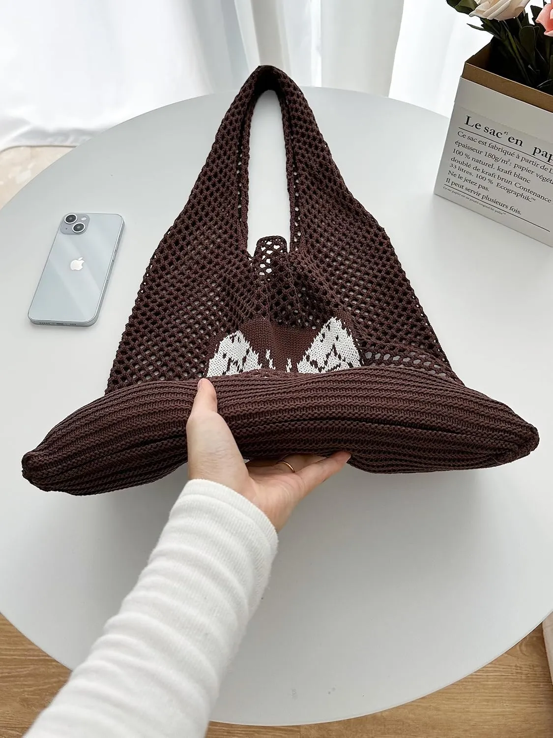 ENBEI Beach Bag Crochet Tote bag for Women,Aesthetic Boho Large Bag,Foldable&Lightweight,Shopping,Beach,Travel,Daily Use