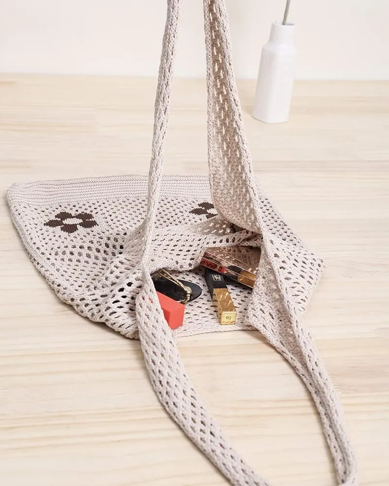 ENBEI Beach Bag Crochet Tote bag for Women,Aesthetic Boho Large Bag,Foldable&Lightweight,Shopping,Beach,Travel,Daily Use