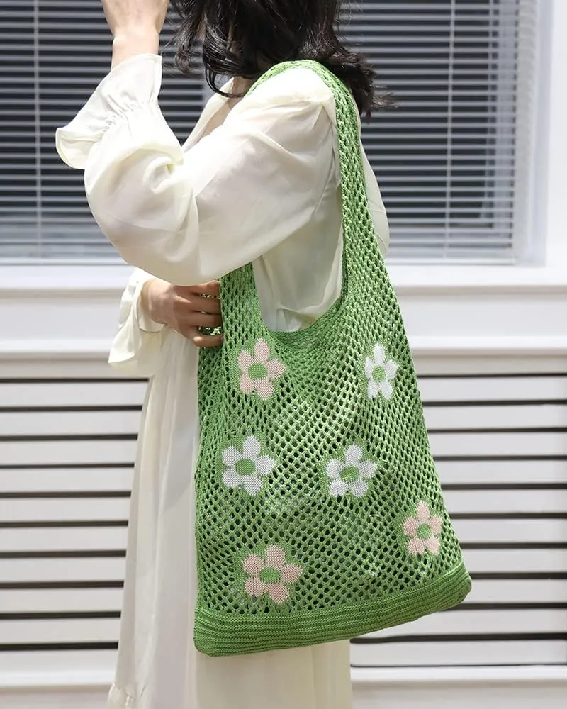 ENBEI Beach Bag Crochet Tote bag for Women,Aesthetic Boho Large Bag,Foldable&Lightweight,Shopping,Beach,Travel,Daily Use