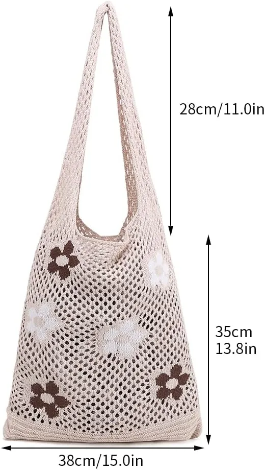 ENBEI Beach Bag Crochet Tote bag for Women,Aesthetic Boho Large Bag,Foldable&Lightweight,Shopping,Beach,Travel,Daily Use