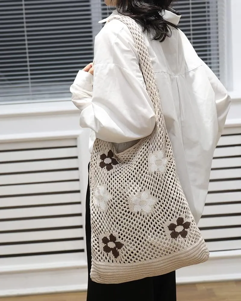 ENBEI Beach Bag Crochet Tote bag for Women,Aesthetic Boho Large Bag,Foldable&Lightweight,Shopping,Beach,Travel,Daily Use