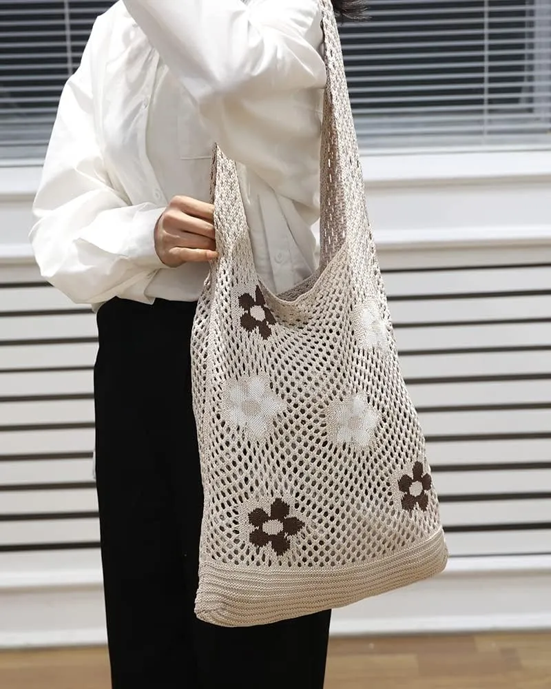 ENBEI Beach Bag Crochet Tote bag for Women,Aesthetic Boho Large Bag,Foldable&Lightweight,Shopping,Beach,Travel,Daily Use