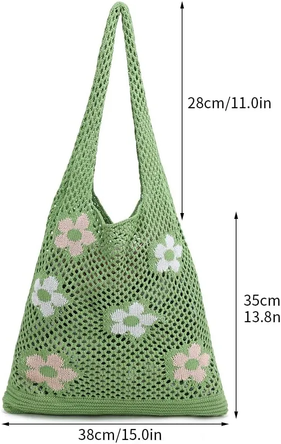 ENBEI Beach Bag Crochet Tote bag for Women,Aesthetic Boho Large Bag,Foldable&Lightweight,Shopping,Beach,Travel,Daily Use