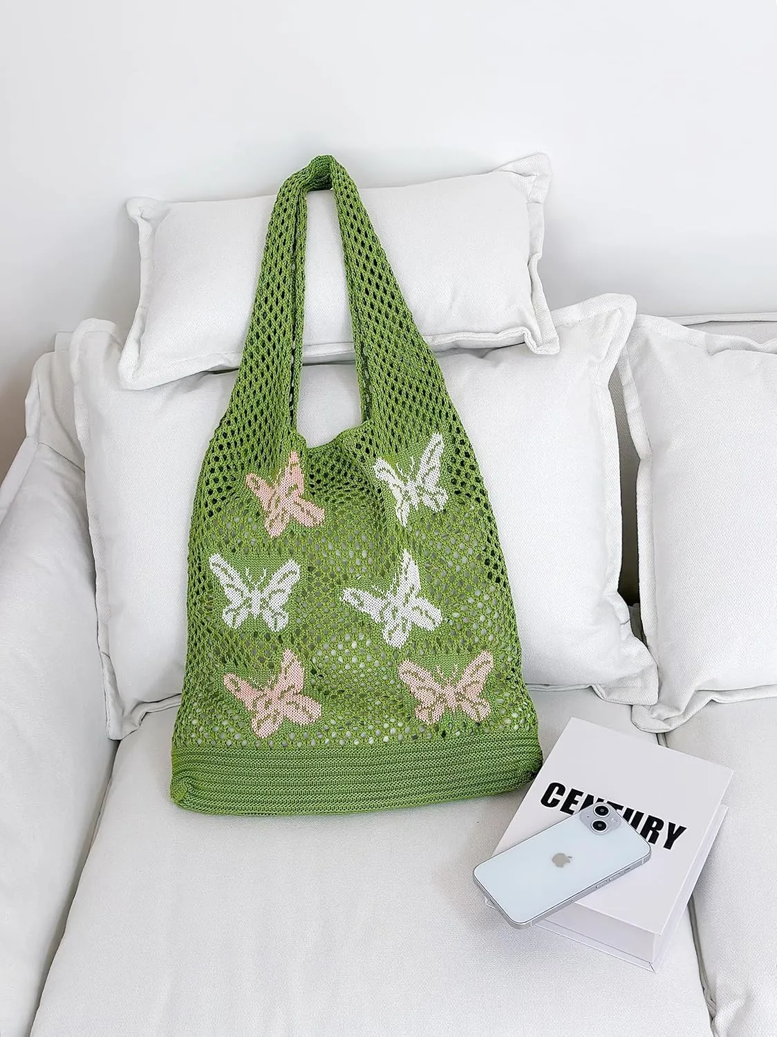 ENBEI Beach Bag Crochet Tote bag for Women,Aesthetic Boho Large Bag,Foldable&Lightweight,Shopping,Beach,Travel,Daily Use