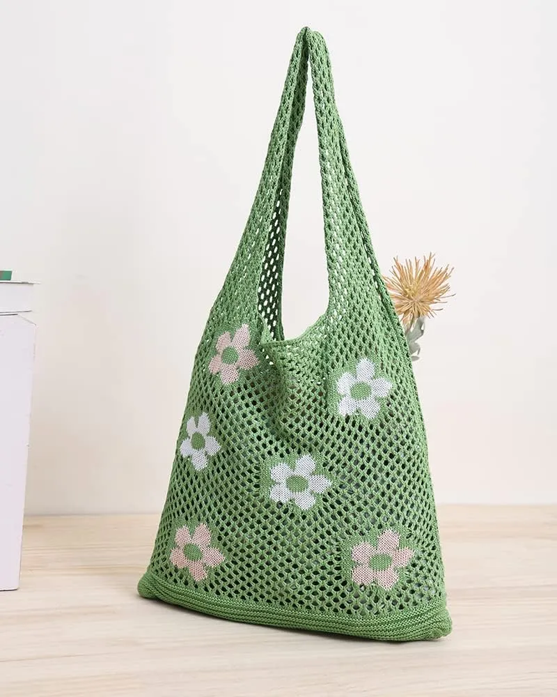 ENBEI Beach Bag Crochet Tote bag for Women,Aesthetic Boho Large Bag,Foldable&Lightweight,Shopping,Beach,Travel,Daily Use