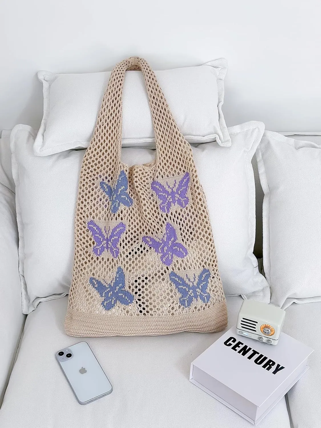 ENBEI Beach Bag Crochet Tote bag for Women,Aesthetic Boho Large Bag,Foldable&Lightweight,Shopping,Beach,Travel,Daily Use