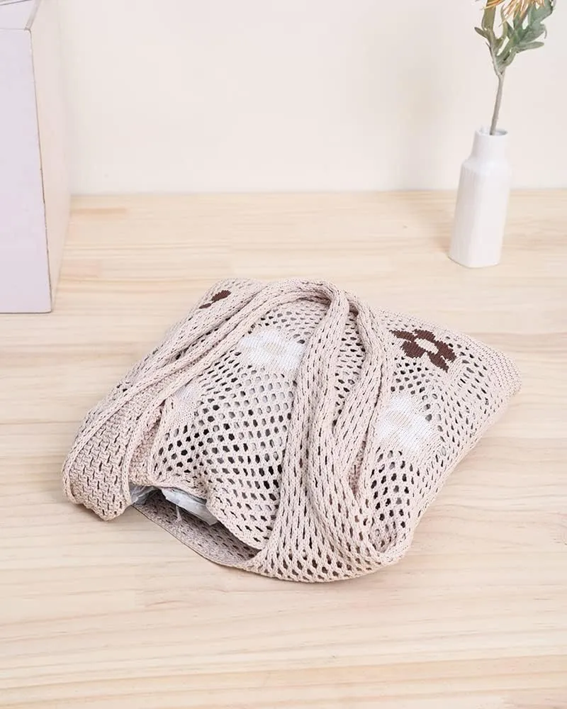 ENBEI Beach Bag Crochet Tote bag for Women,Aesthetic Boho Large Bag,Foldable&Lightweight,Shopping,Beach,Travel,Daily Use