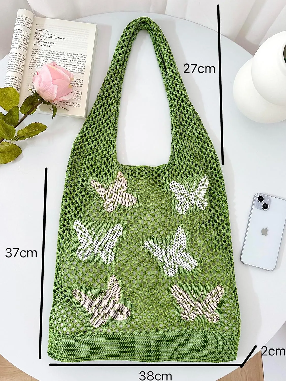 ENBEI Beach Bag Crochet Tote bag for Women,Aesthetic Boho Large Bag,Foldable&Lightweight,Shopping,Beach,Travel,Daily Use