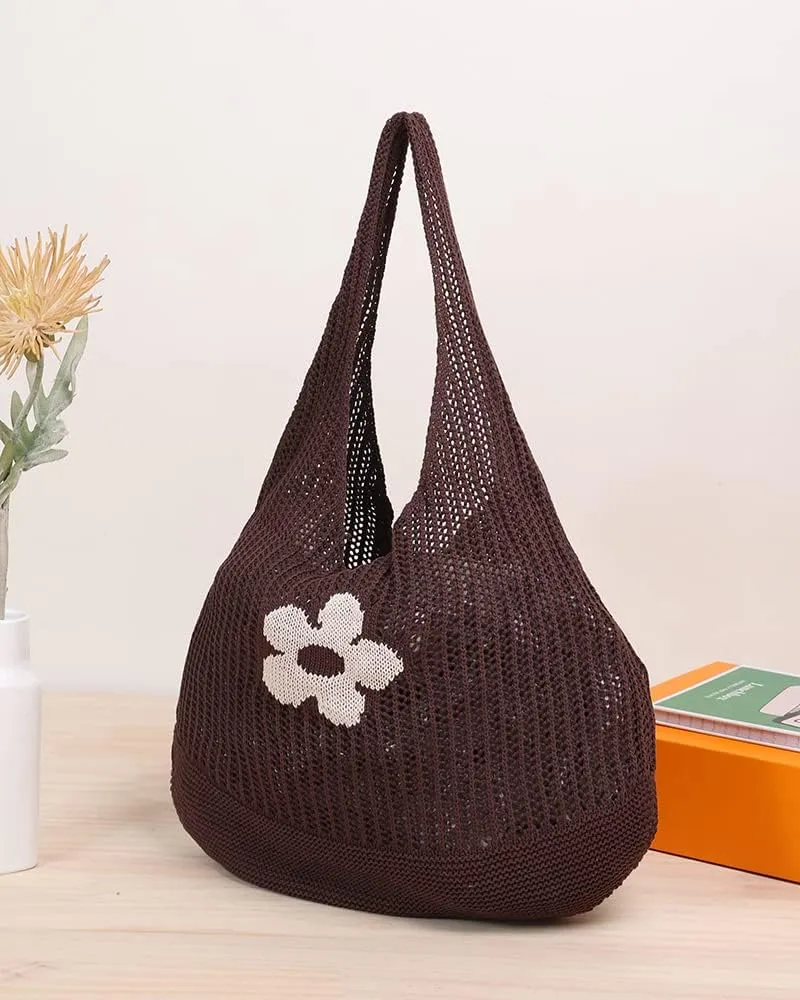 ENBEI Beach Bag Crochet Tote bag for Women,Aesthetic Boho Large Bag,Foldable&Lightweight,Shopping,Beach,Travel,Daily Use
