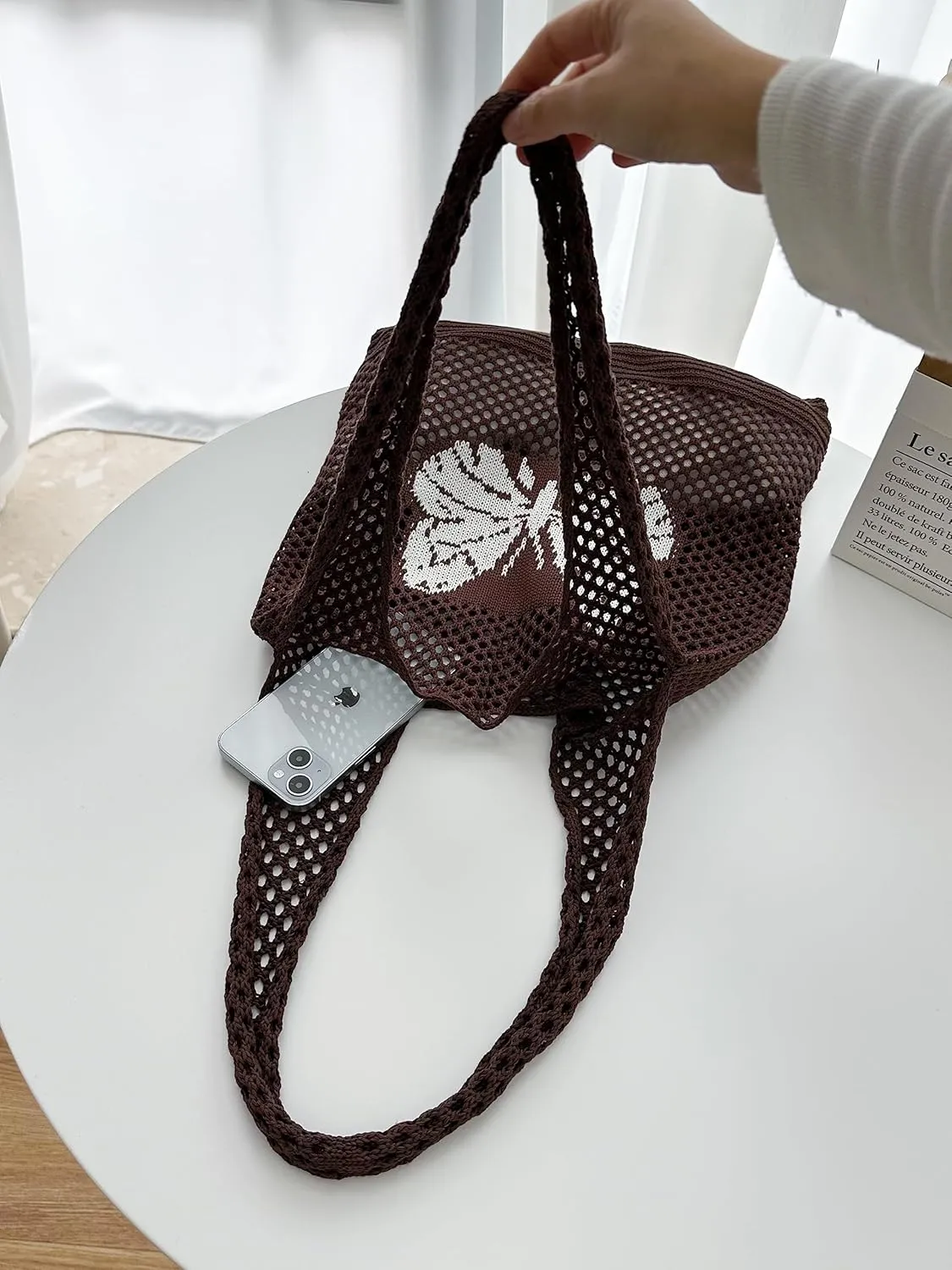 ENBEI Beach Bag Crochet Tote bag for Women,Aesthetic Boho Large Bag,Foldable&Lightweight,Shopping,Beach,Travel,Daily Use