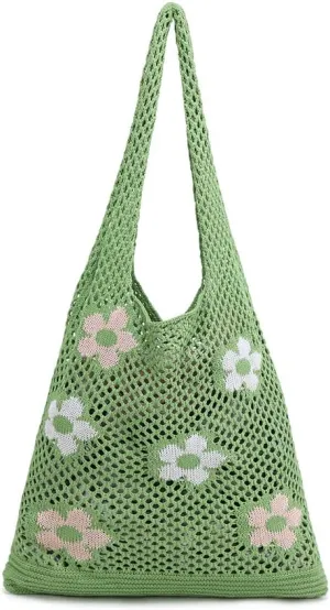 ENBEI Beach Bag Crochet Tote bag for Women,Aesthetic Boho Large Bag,Foldable&Lightweight,Shopping,Beach,Travel,Daily Use