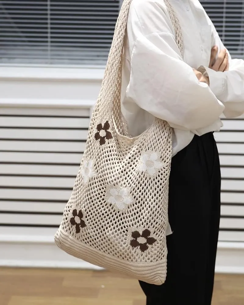 ENBEI Beach Bag Crochet Tote bag for Women,Aesthetic Boho Large Bag,Foldable&Lightweight,Shopping,Beach,Travel,Daily Use