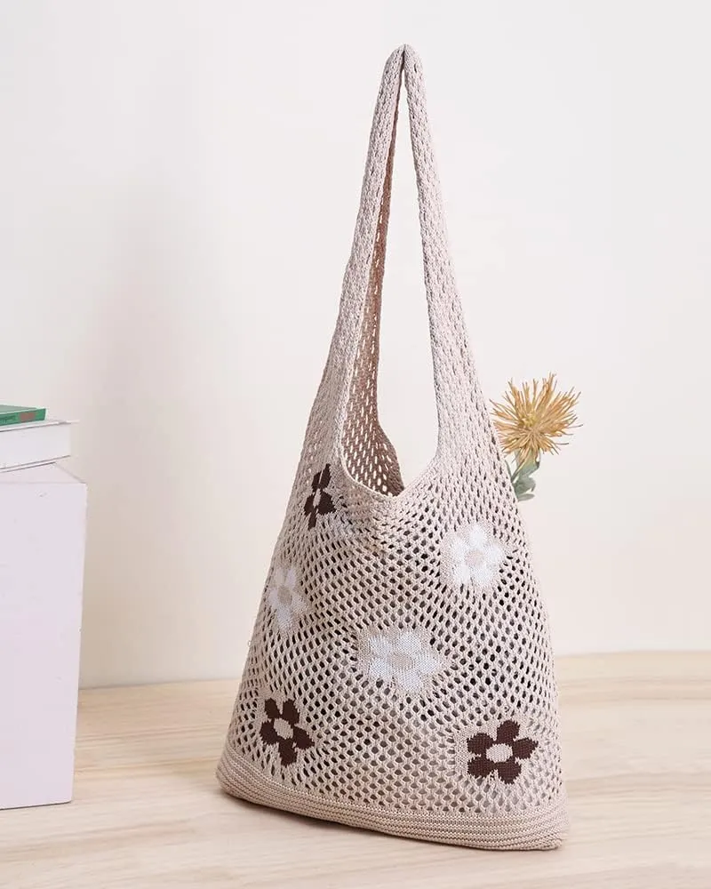 ENBEI Beach Bag Crochet Tote bag for Women,Aesthetic Boho Large Bag,Foldable&Lightweight,Shopping,Beach,Travel,Daily Use
