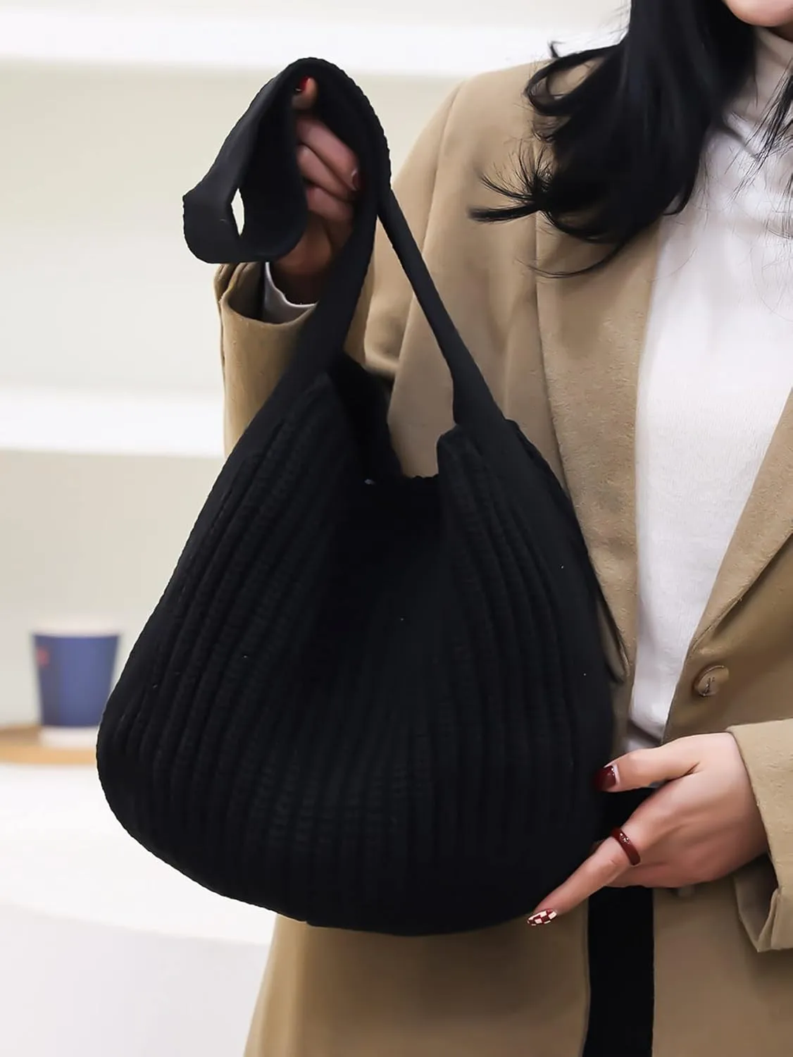 ENBEI Women's Crochet Tote Bag Knit Shoulder bag,Aesthetic Bag,Cute Eco-Friendly Tote for Travel,Daily Use,Gift Box Packaging