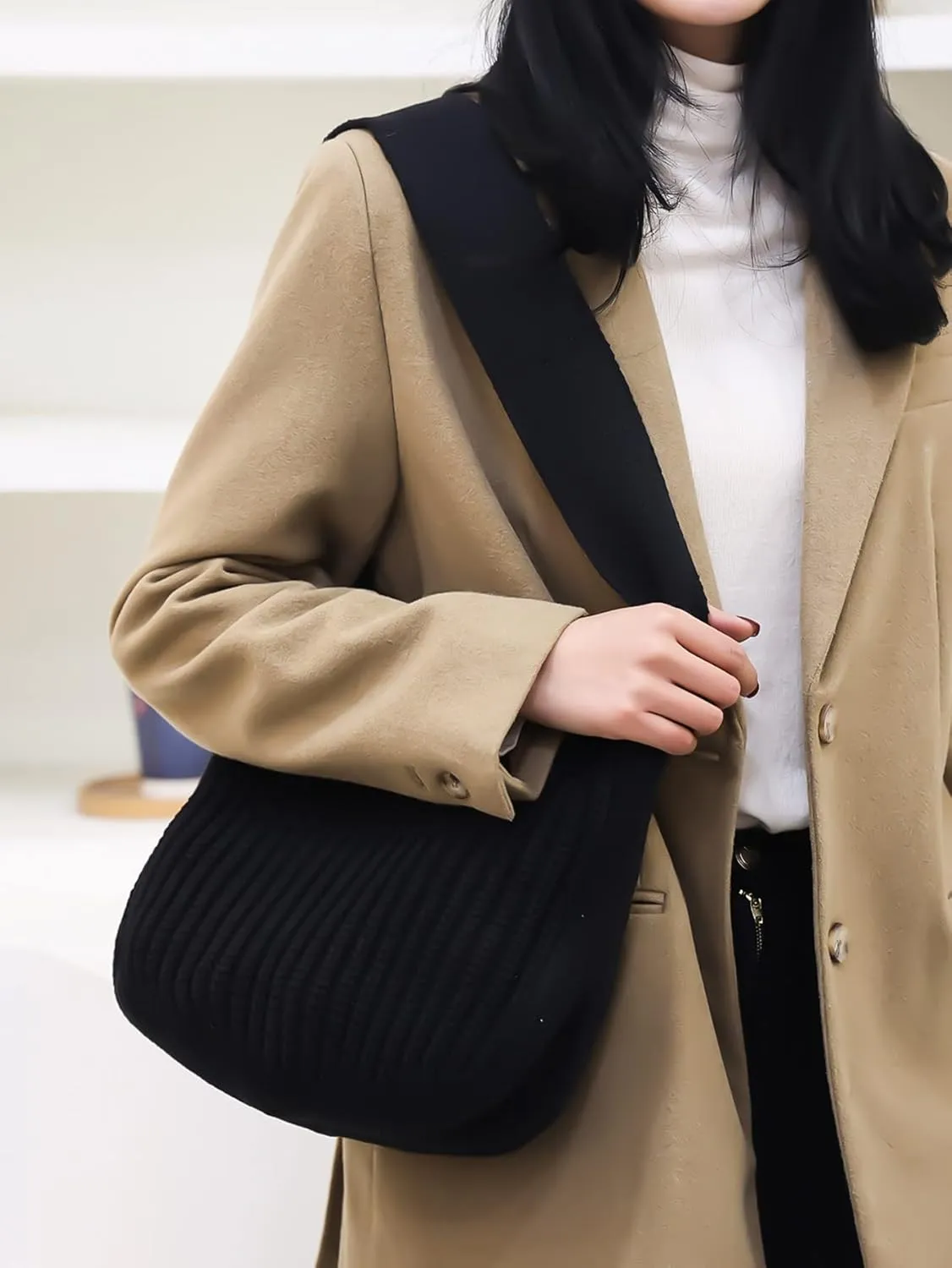 ENBEI Women's Crochet Tote Bag Knit Shoulder bag,Aesthetic Bag,Cute Eco-Friendly Tote for Travel,Daily Use,Gift Box Packaging