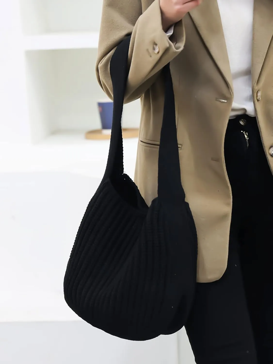 ENBEI Women's Crochet Tote Bag Knit Shoulder bag,Aesthetic Bag,Cute Eco-Friendly Tote for Travel,Daily Use,Gift Box Packaging