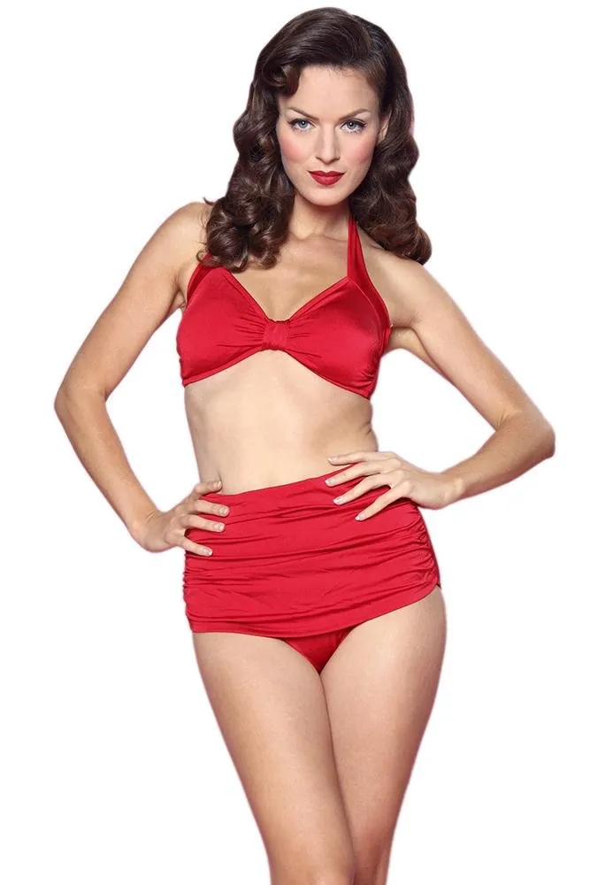 Esther Williams Retro Solid Two-Piece Swimsuit Halter Top - Red