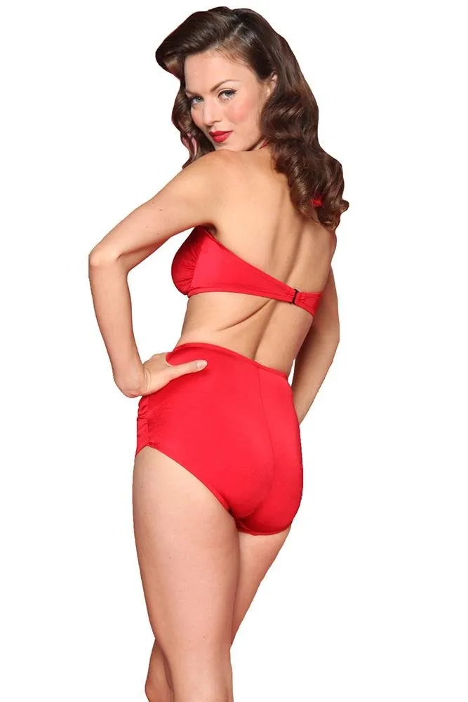 Esther Williams Retro Solid Two-Piece Swimsuit Halter Top - Red