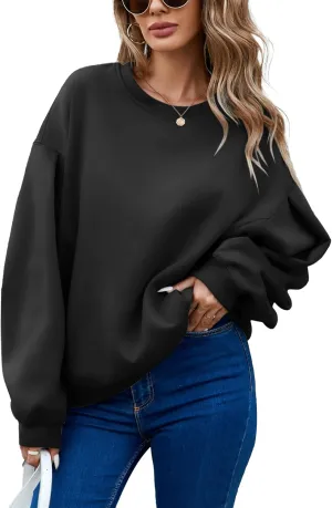 Famulily Womens Long Sleeve Crew Neck Sweatshirts Fleece Lined Pullover Tops with Side Pockets