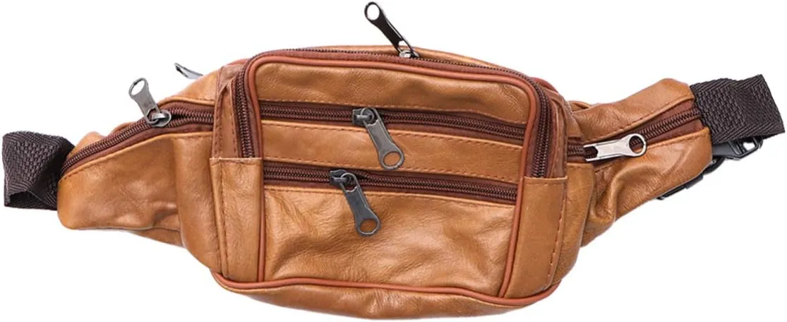 Fanny Pack Leather Waist Bag Fashion Men Waist Pack Wallet for Outdoor Travel Daily Use, Brown