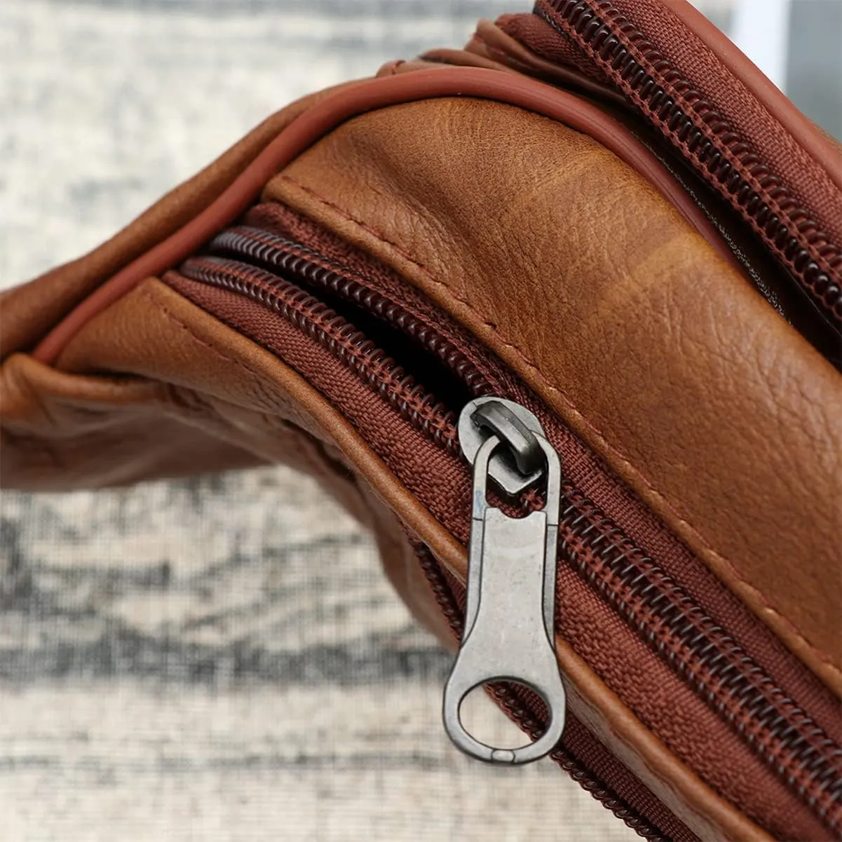 Fanny Pack Leather Waist Bag Fashion Men Waist Pack Wallet for Outdoor Travel Daily Use, Brown