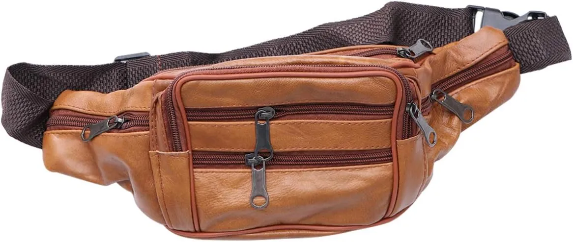 Fanny Pack Leather Waist Bag Fashion Men Waist Pack Wallet for Outdoor Travel Daily Use, Brown