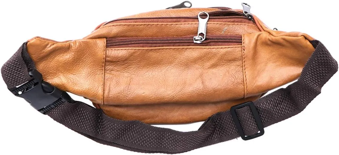 Fanny Pack Leather Waist Bag Fashion Men Waist Pack Wallet for Outdoor Travel Daily Use, Brown