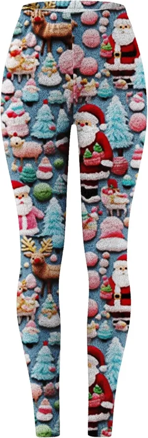 Fashion Xmas Graphic Print Leggings Fleece Lined Leggings for Women Thermal Pants High Waist Stretchy Warm