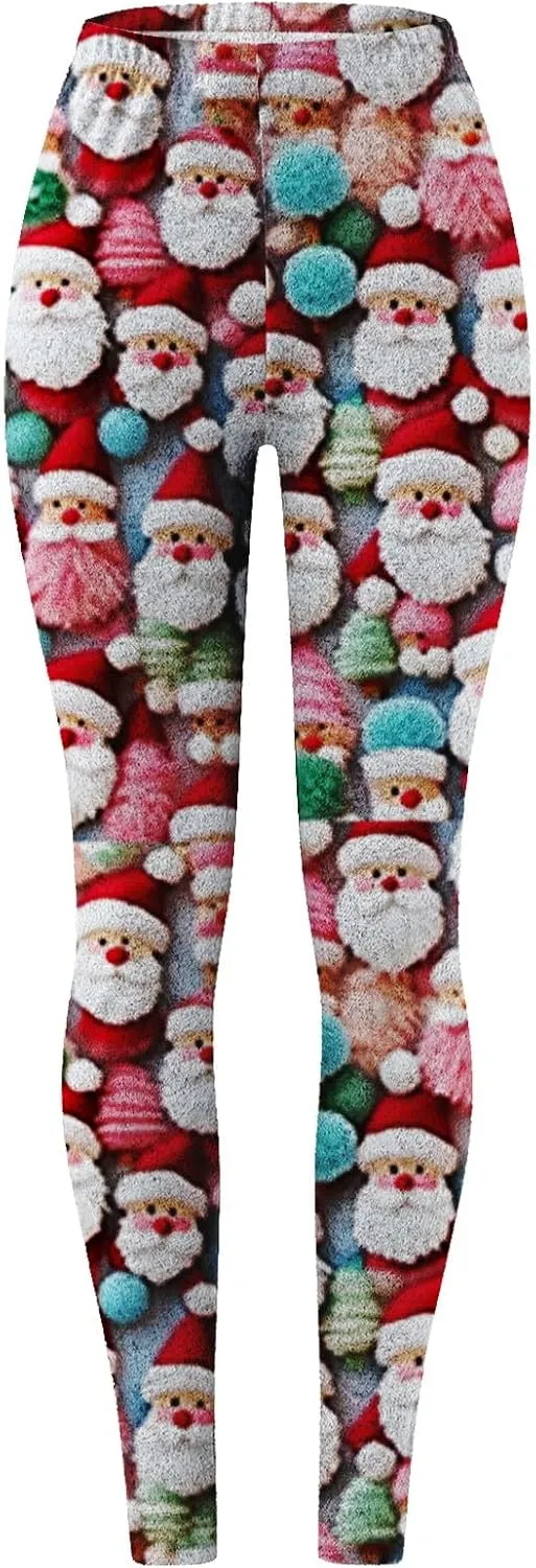 Fashion Xmas Graphic Print Leggings Fleece Lined Leggings for Women Thermal Pants High Waist Stretchy Warm