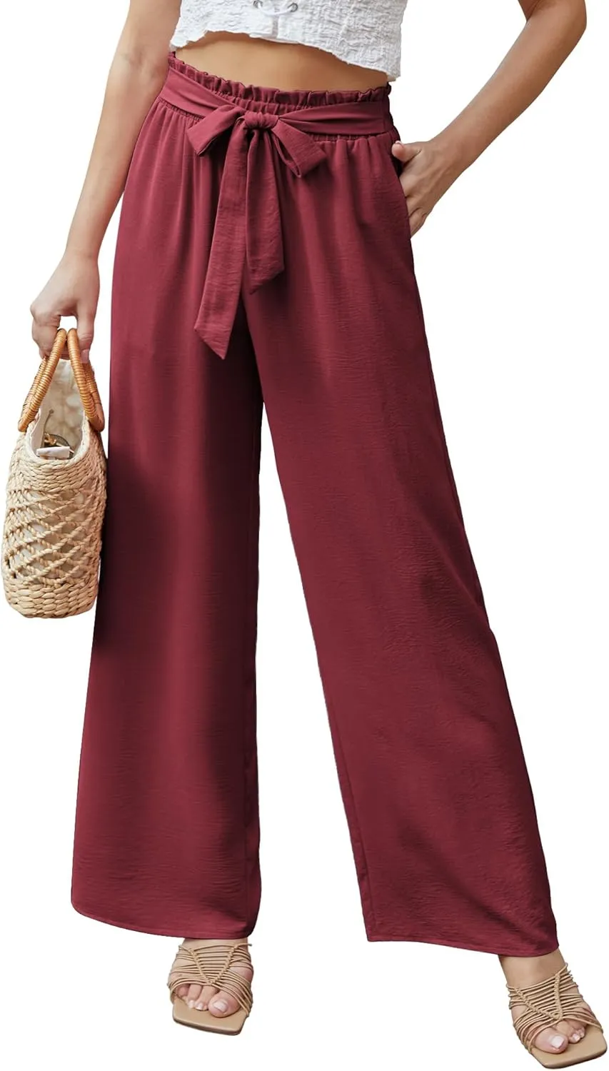 Feiersi Women Casual Wide Leg Pants High Waisted Business Work Casual Pants Loose Flowy Beach Palazzo Pants