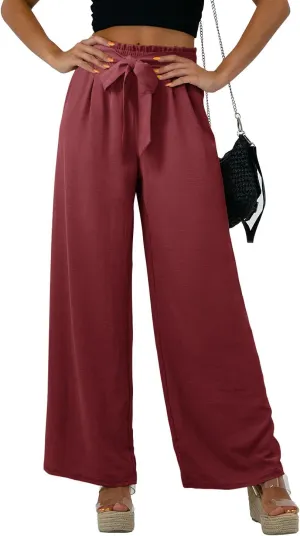 Feiersi Women Casual Wide Leg Pants High Waisted Business Work Casual Pants Loose Flowy Beach Palazzo Pants