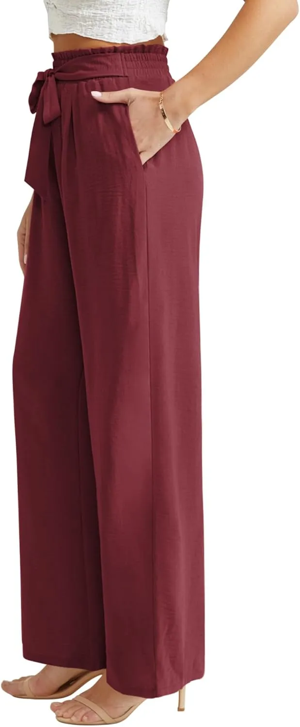 Feiersi Women Casual Wide Leg Pants High Waisted Business Work Casual Pants Loose Flowy Beach Palazzo Pants