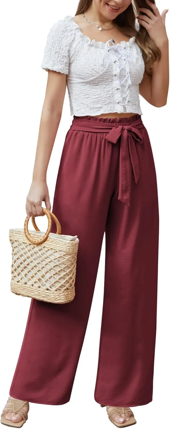 Feiersi Women Casual Wide Leg Pants High Waisted Business Work Casual Pants Loose Flowy Beach Palazzo Pants