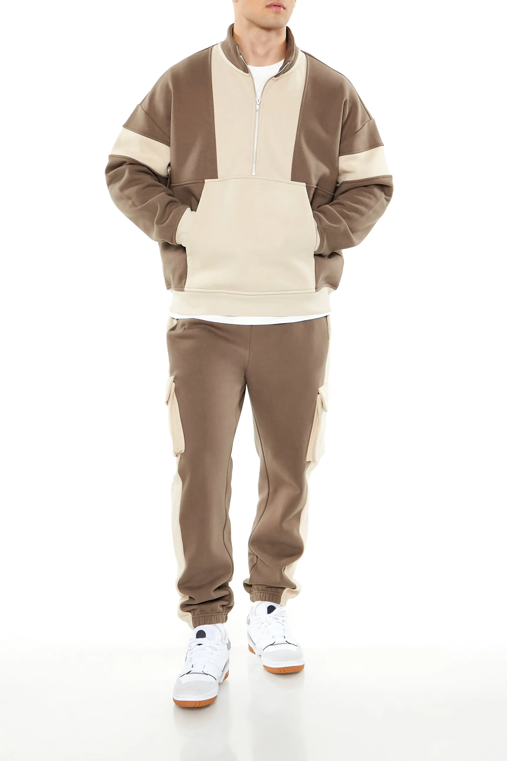 Fleece Colourblock Mock Neck Half-Zip Sweatshirt