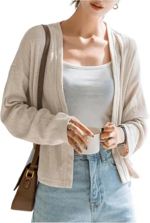 Floerns Women's Solid Long Sleeve Open Front Cardigan Drop Shoulder Sweater Tops