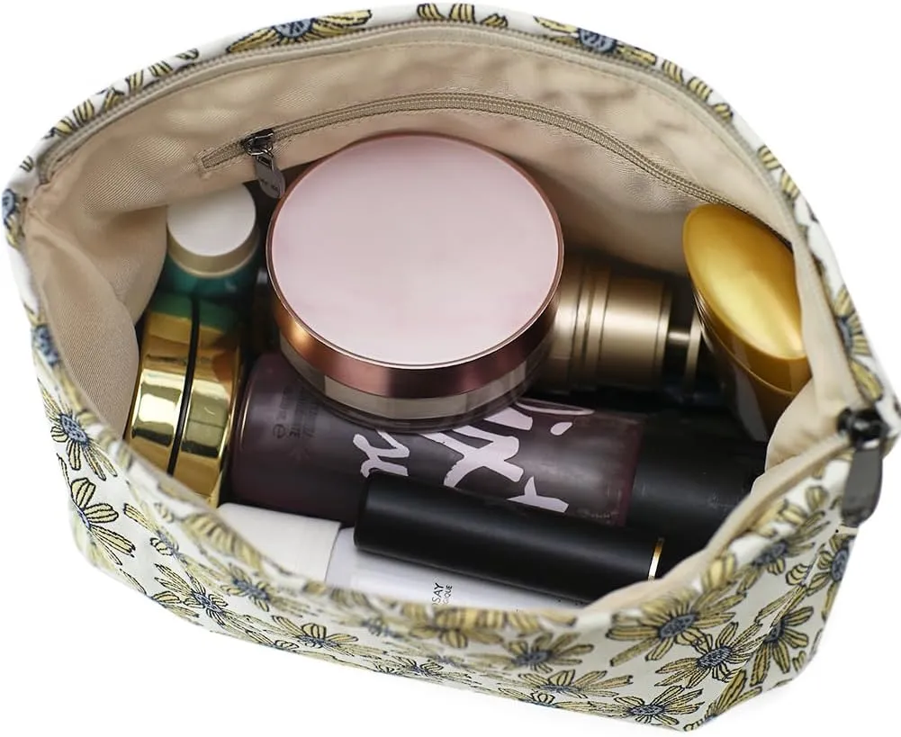 Floral Jacquard Makeup Bag - Large Capacity Cosmetic Pouch for Travel, Toiletry Organizer with Zipper, Perfect for Daily Use and Gifts