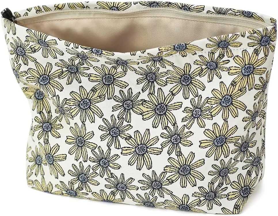 Floral Jacquard Makeup Bag - Large Capacity Cosmetic Pouch for Travel, Toiletry Organizer with Zipper, Perfect for Daily Use and Gifts