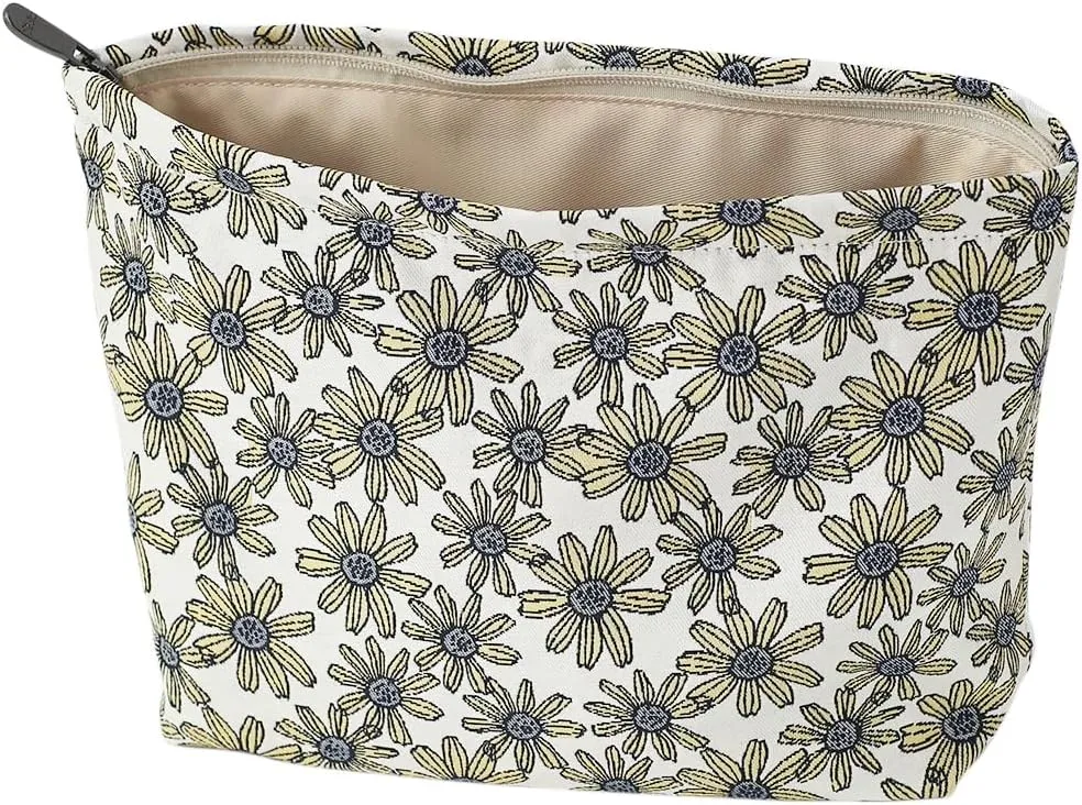 Floral Jacquard Makeup Bag - Large Capacity Cosmetic Pouch for Travel, Toiletry Organizer with Zipper, Perfect for Daily Use and Gifts