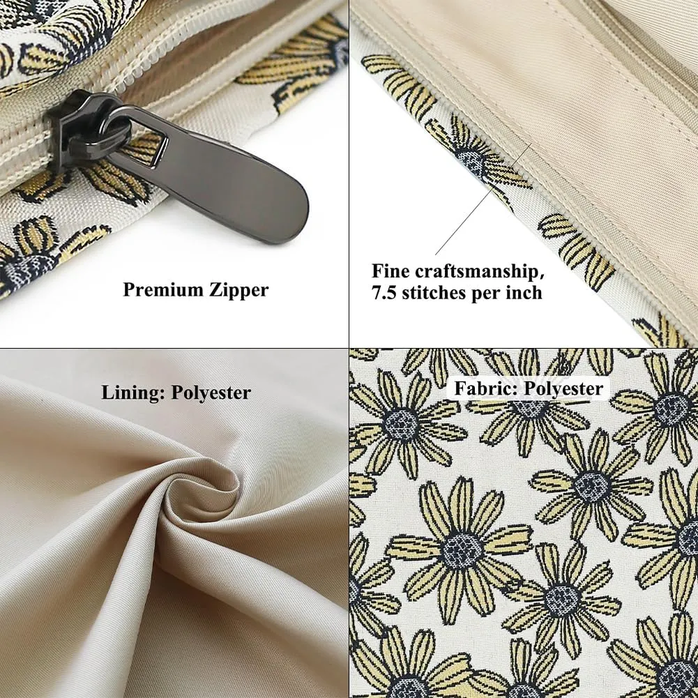 Floral Jacquard Makeup Bag - Large Capacity Cosmetic Pouch for Travel, Toiletry Organizer with Zipper, Perfect for Daily Use and Gifts