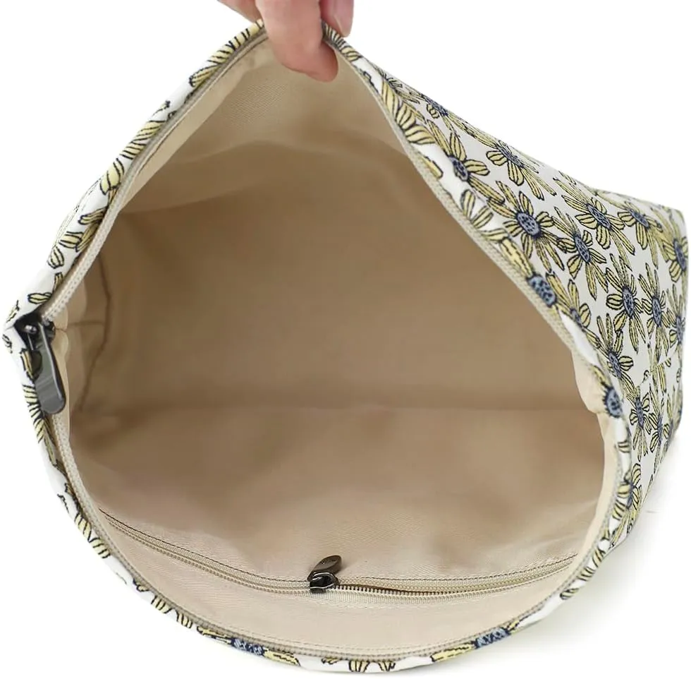Floral Jacquard Makeup Bag - Large Capacity Cosmetic Pouch for Travel, Toiletry Organizer with Zipper, Perfect for Daily Use and Gifts