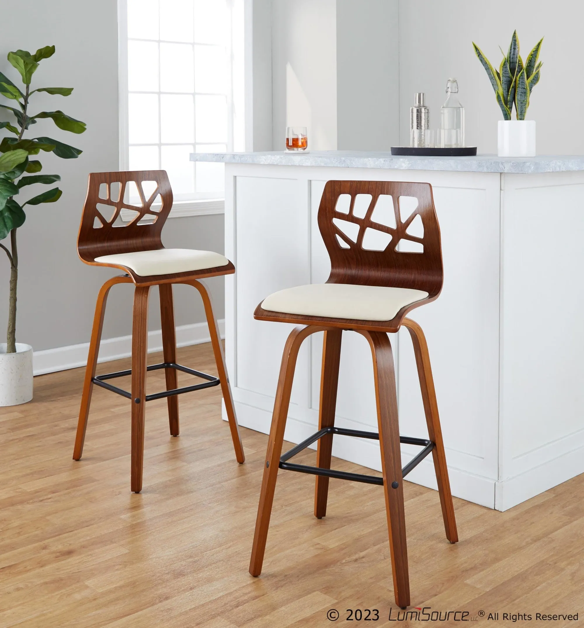 Folia 30" Fixed-Height Barstool - Set of 2 By LumiSource - B30-FOLIAPU-GRTZX2 NANACR2