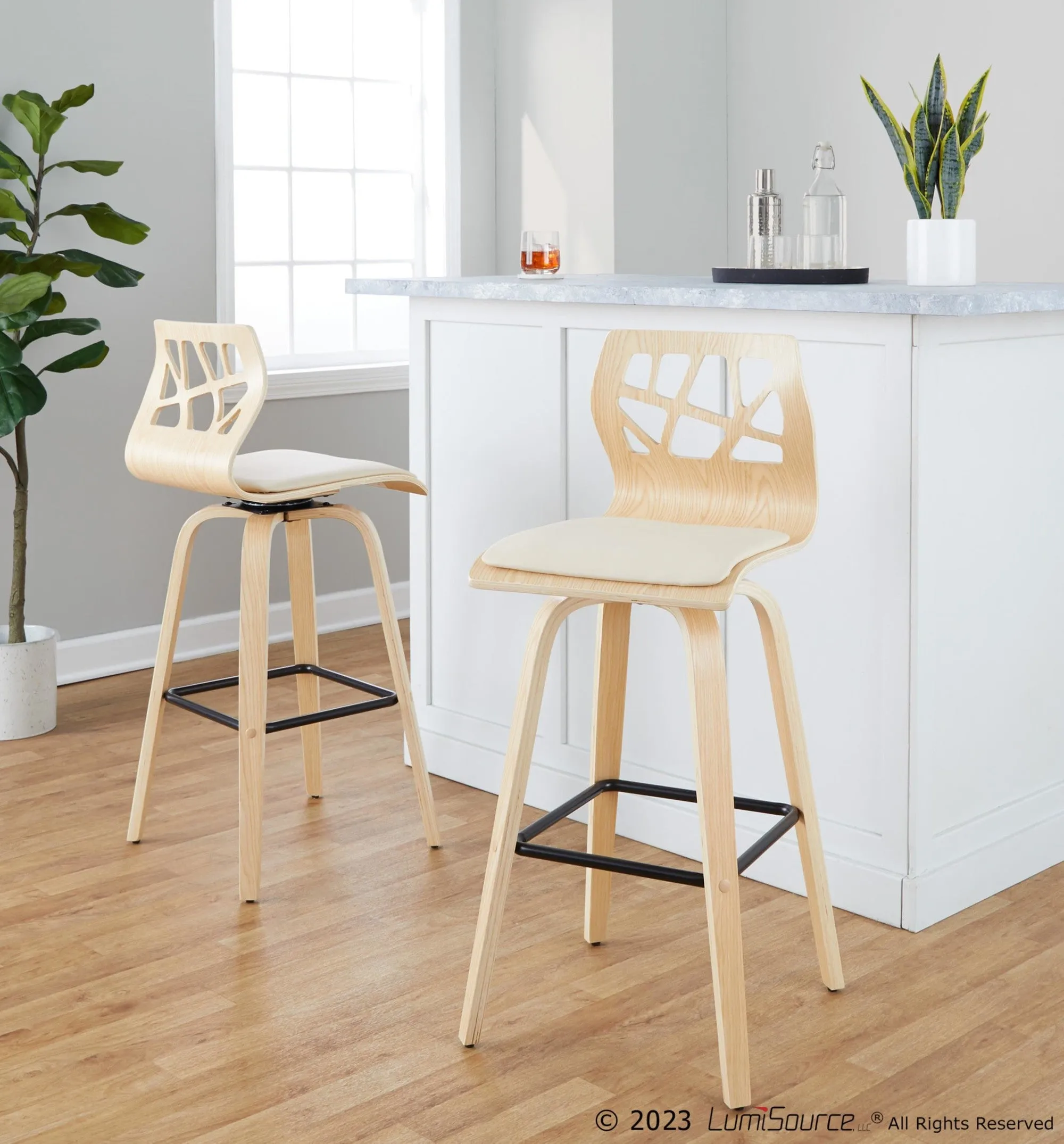 Folia 30" Fixed-Height Barstool - Set of 2 By LumiSource - B30-FOLIAPU-GRTZX2 NANACR2