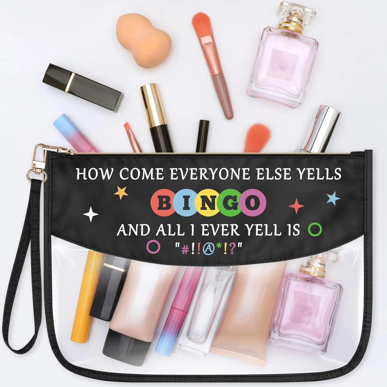 Funny Bingo Gift Clear Makeup Bag for Women Bingo Gambler Gifts Bingo Money Cosmetic Bag Casino Gambling Bingo Gifts Lucky Bingo Gifts Bingo Player Grandma Retirement Gift Zipper Toiletry Pouch