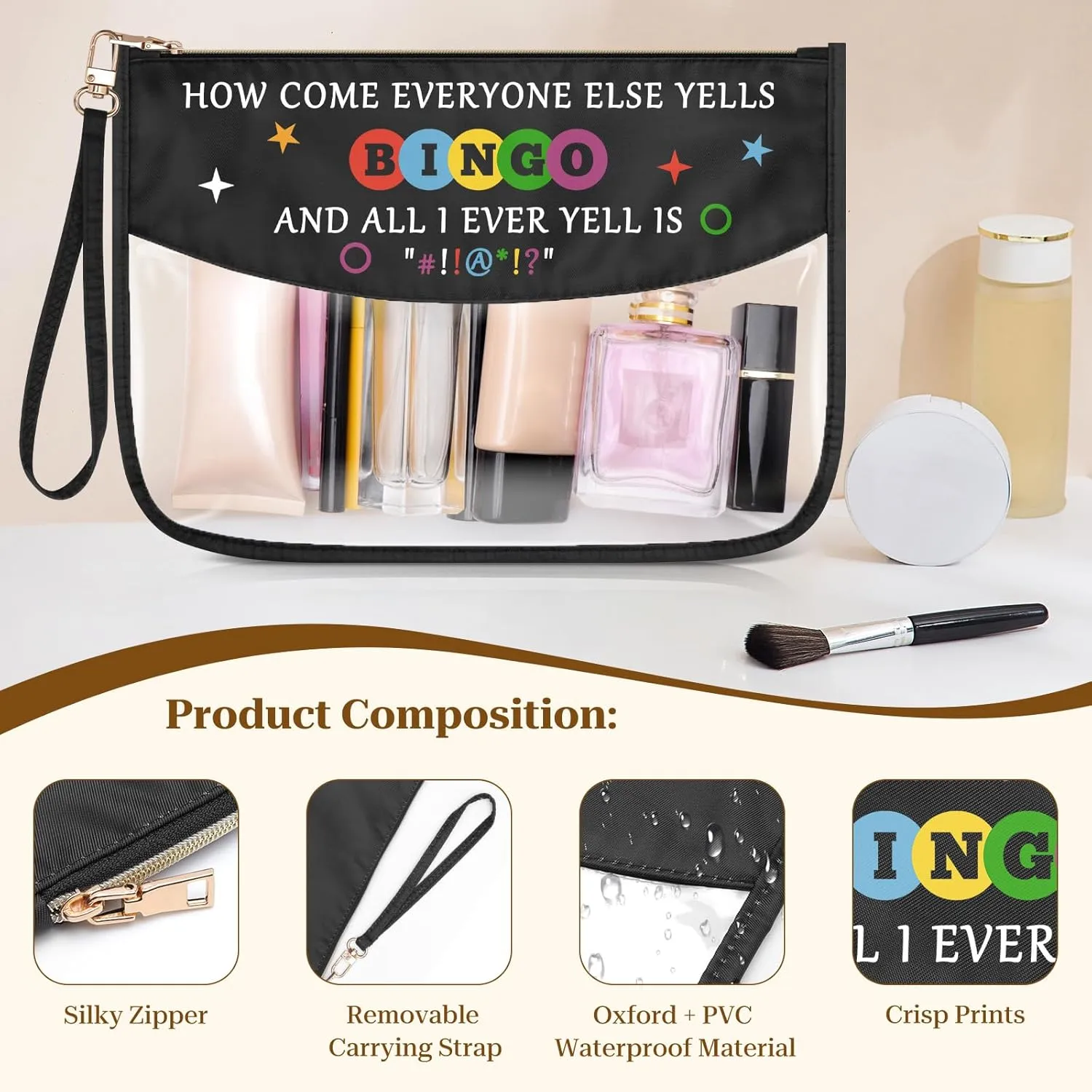 Funny Bingo Gift Clear Makeup Bag for Women Bingo Gambler Gifts Bingo Money Cosmetic Bag Casino Gambling Bingo Gifts Lucky Bingo Gifts Bingo Player Grandma Retirement Gift Zipper Toiletry Pouch